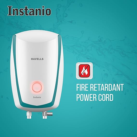 Havells Instanio 3 Litre Instant Water Heater | Color Changing LED Indicator, Rust & Shook Proof | SS Tank, ISI Certified, Warranty: 5 year on Inner Container ; 2 year comprehensive | (White Blue)