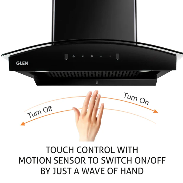 Auto Clean GLEN Chimney Curved Glass Filter-less with Motion Sensor, 1400 m³/h - 60(6068 BL MS AC)