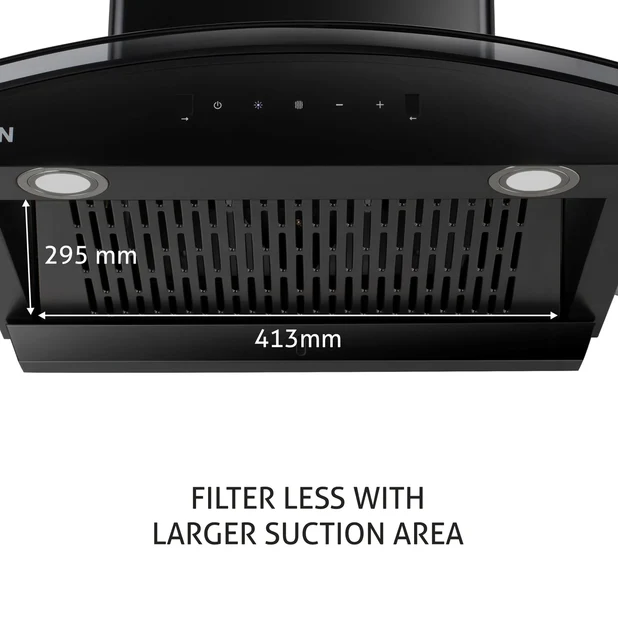 Auto Clean GLEN Chimney Curved Glass Filter-less with Motion Sensor, 1400 m³/h - 60(6068 BL MS AC)