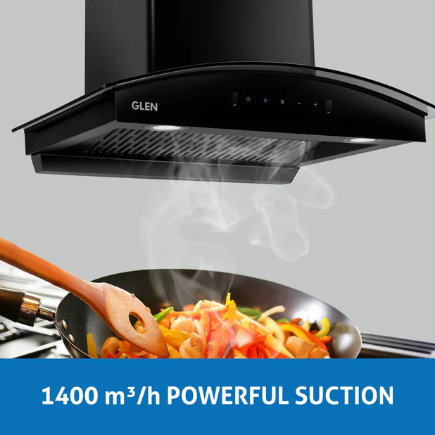Auto Clean GLEN Chimney Curved Glass Filter-less with Motion Sensor, 1400 m³/h - 60(6068 BL MS AC)