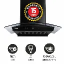 Auto Clean Curved Glass Filter-less Kitchen Chimney, Motion Sensor control with Digital Display 1500 m3/h (6059 DI BL AC)